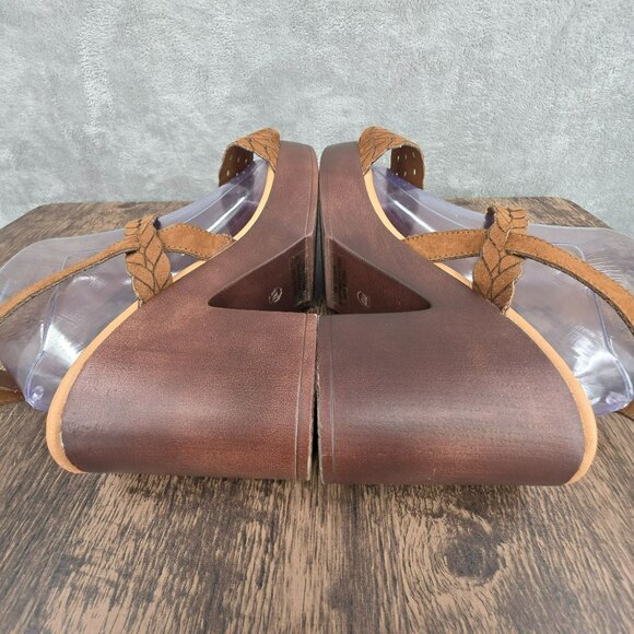 Cato Platform Block Heel Sandals 10 W Brown Faux Leather Strappy Ankle Boho Chic - Picture 9 of 14